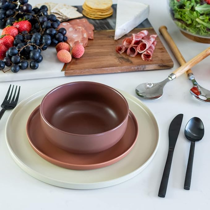 Everything Kitchens Modern Flat Dinnerware Collection (Mojave 24 Piece Dinnerware Set)