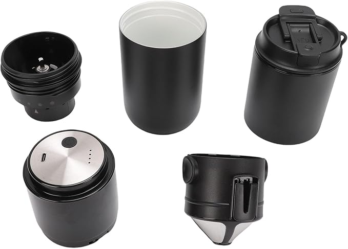Aramox Portable Electric Coffee Machine 350ML Battery Operated Semi Automatic Coffee Maker with Built in Grinder Fast Heating for Camping Office Travel (Black)