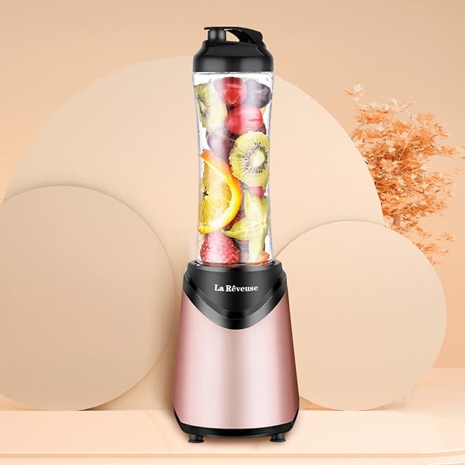 La Reveuse Smoothie Blender Personal Size 300 Watts with 2 Pieces 18 oz BPA-free Travel Sports BottlesPink