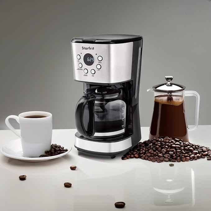 Starfrit Programmable Drip Coffee Maker - 12 Cups - LCF Display - Stainless Steel Design