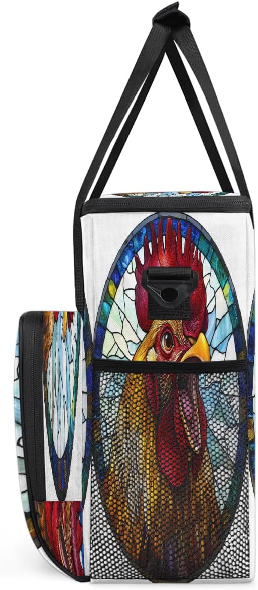 Funny Rooster Glass Painting Coffee Maker Carring Bag Travel Carrying Storage Tote Bag Compatible with Keurig K-Mini or K-Mini Plus Portable Single Serve Coffee Brewer Case with Pockets