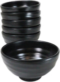 Ebros Gift Contemporary Ridged Matte Black Melamine Series Dinnerware Serveware Kitchenware Set Japanese Chinese Restaurant Supply (Pack Of 6 Small Round Soup Appetizer Rice Bowls 10oz)