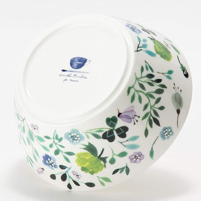 Narumi 51854-23166P Anna Emilia Dinnerware Set Diameter 5.5 inches (14 cm) Green Floral Pattern Cute Set of 3 Microwave Warming Dishwasher Safe Gift Box Included
