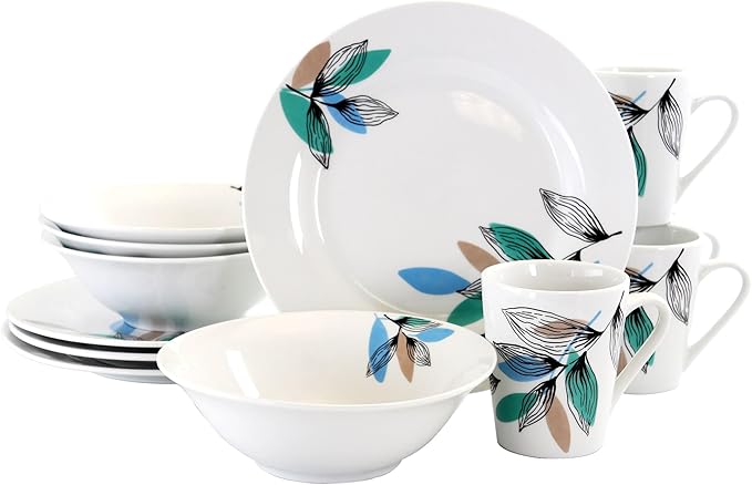 GIBSON Vineyard Blue 12 pc Dinnerware Set Decorated