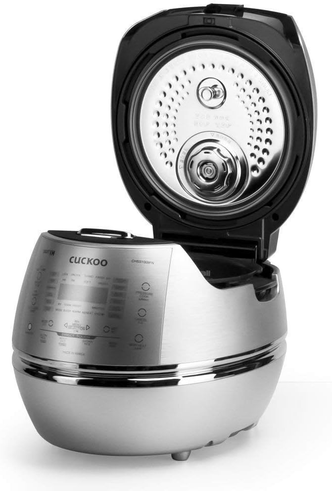 CUCKOO High Pressure Rice Cooker 10-Cup Uncooked / 20-Cup Cooked with Induction Heating Technology Large Rice Maker with 17 Menu Options and Steam Plate Voice Guide Silver (CRP-CHSS1009FN)