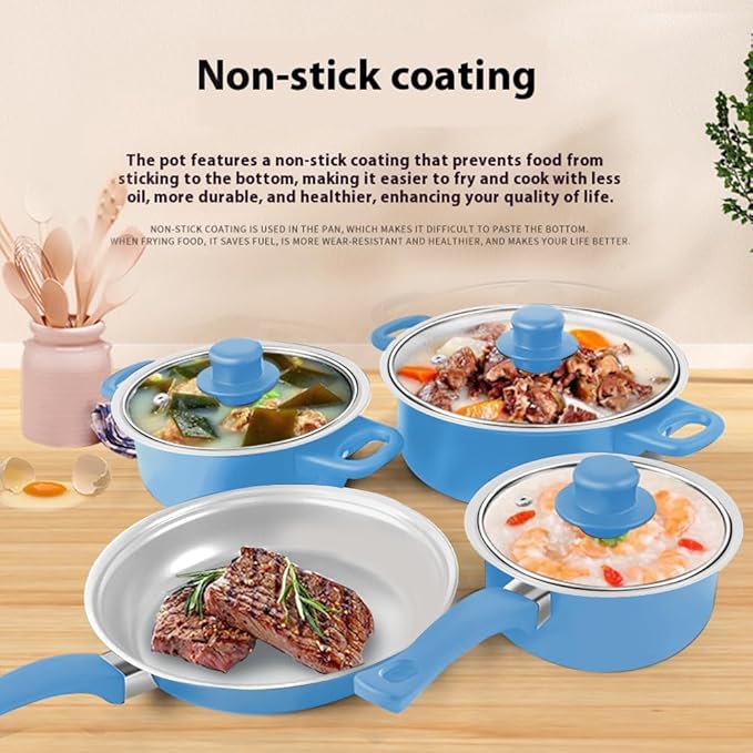 13 Piece Set Cookware Set Non-Stick Portable Lightweight Iron Pots and Pans with Glass Lids and Nylon Utensils for Outdoor Camping Picnic Travel Cookware
