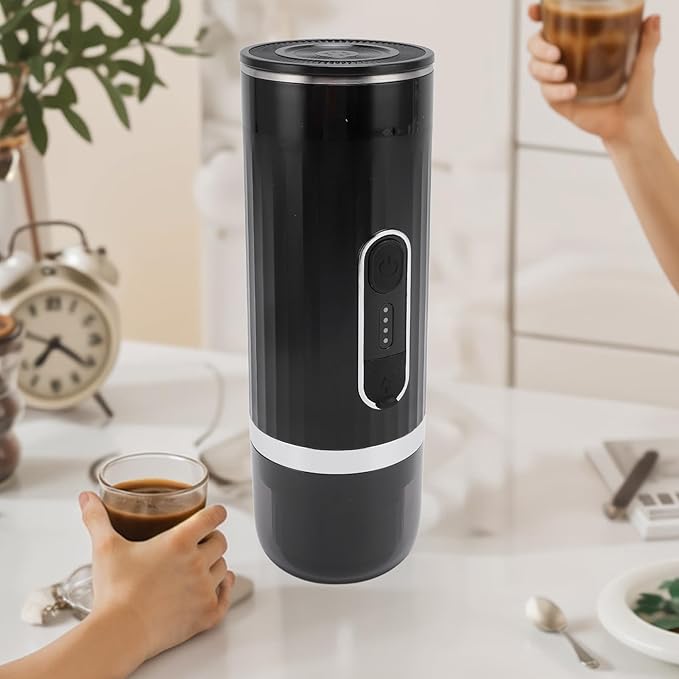Portable Espresso Maker Electric Espresso Machine Mini Coffee Maker for Travel Rechargeable Electric for Car Travel Camping Home Outdoor Use Black