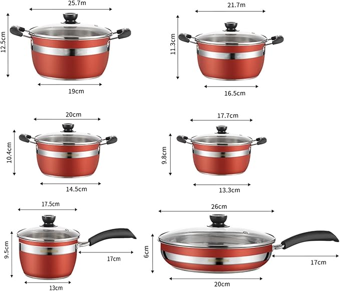 12 Piece Stainless Steel Cookware Set Kitchen Aid Non Toxic with Bakelite Handle and Visual Lid Cooking Pots and Pans Set Induction Compatible Includes Stockpot Milk Pot Fry Pans