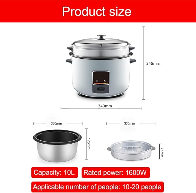 Commercial Rice CookerHigh-Capacity 10/12/19L with Non Stick Pot &amp One Touch Operationfor Hotel Restaurant Canteen Construction Site Rice Cooker10L-1600W10L-1600W