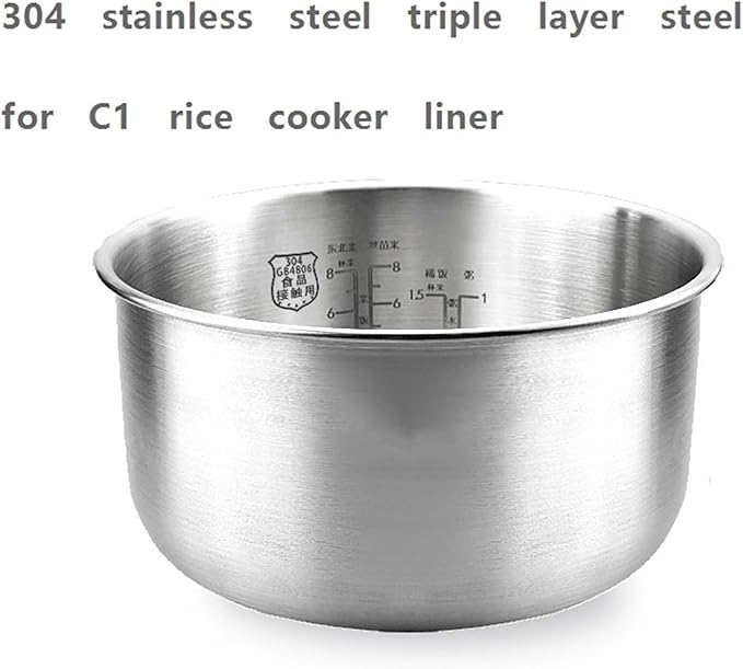 Rice Cooker Liner Compatible With Xiaomi Rice Cooker C1 3L4L Liner Rice Cooker 304 Stainless Steel Three-Layer Steel Liner(C1-4L liner)