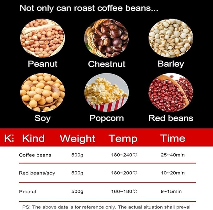 Electric Beans Baking Machine Coffee Roaster Machine 1200W Household Coffee Beans Roasting Machine 0-240°C Adjustable Temperature Heat Evenly 800g Capacity