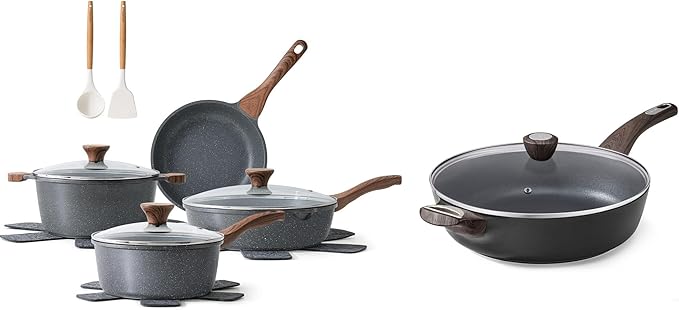 SENSARTE Nonstick Cookware Set 13-PieceStay-Cool Handles PFOA Free12 Inch Nonstick Frying Pan Skillet with LidInduction Pan