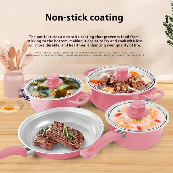 13 Piece Set Cookware Set Non-Stick Portable Lightweight Iron Pots and Pans with Glass Lids and Nylon Utensils for Outdoor Camping Picnic Travel Cookware