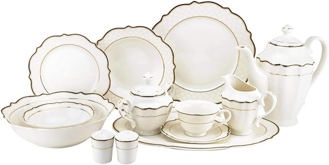 Euro Porcelain 57-pc Banquet Dinnerware Set Luxury Bone China Tableware Service for 8 (6664-3) 6664-20