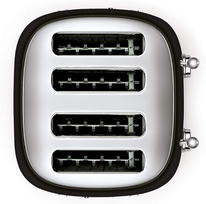 Smeg 50s Retro 4-Slot Toaster TSF03BLUS Bundle with Bamboo Tongs - Black