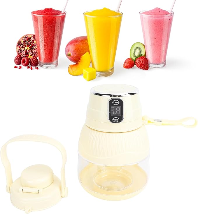 500ML Portable Juicer Cup for Smoothie Maker for Shakes and Cordless Blender Multifunctional Electric Blender with Travel Lid for Kitchen Home Office (Light Yellow)