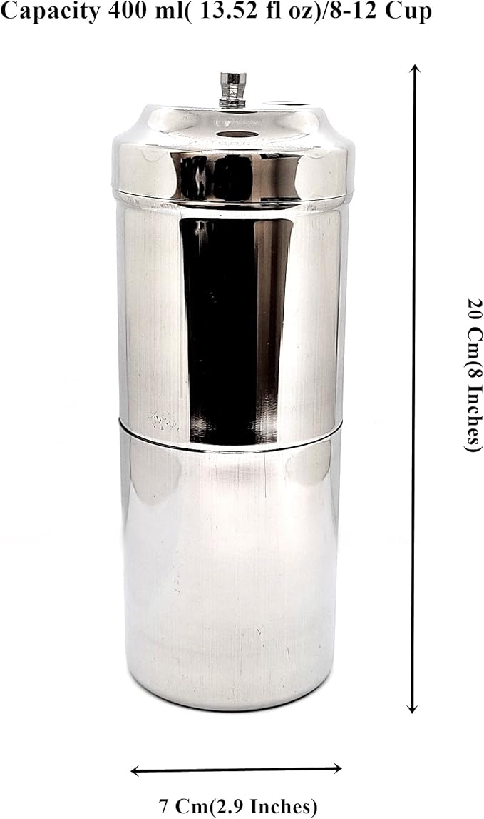 KERAM coffee filters indian style-drip coffee maker 400 ml(13.52 Oz) 8-12 cup-coffee bar accessories-madras coffee filter-dripper camping-hiking reusable/permanent slow metal filter pour over dripper