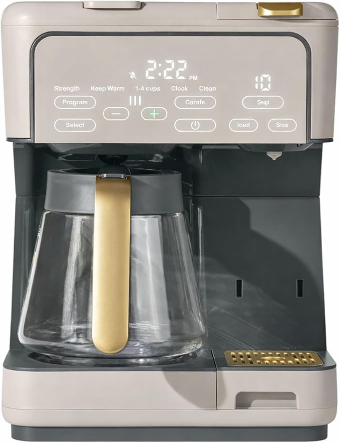 Multi Brew Coffee Maker with Single Serve and Carafe Brewing Options for Countertop Home Use (Porcini Taupe)