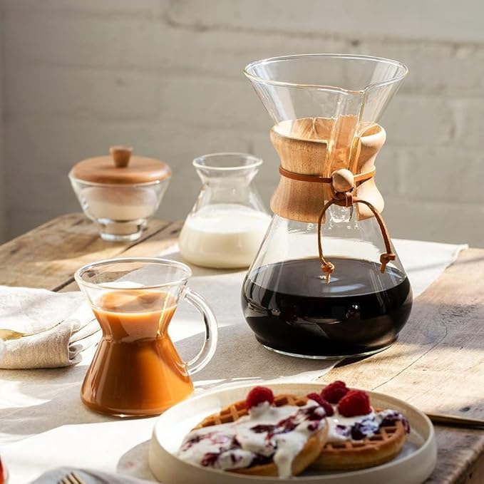 AYNEFY Pour Over Coffee Maker 400ml Double Layer Filter V Spout Wooden Sleeve Coffee Brewer Coffee Pot Borosilicate Glass Carafe Drip Coffee Maker for Home Cafe Party