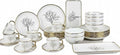 Premium Porcelain Dinnerware Set - 32 Pieces Set with Gold Rim Plates Bowls and Cups – Service for 6 (Leaf)