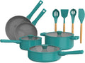 So Yummy by bella 12 Piece Cookware Set w EverGood™ Ceramic Nonstick Coating and Silicone &amp Wood Utensils Dishwasher Safe Silicone &amp Glass Lids Oven Safe &amp All Stovetop Compatible Moon