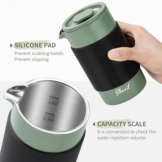 French Press – 350ml Stainless Steel Coffee Press 2 Cup Cafetiere for Ground Coffee Portable French Press