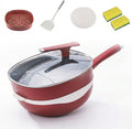 12 Inch Titanium Alloy Non Stick Pot With Lid With Steamer Non Stick Frying Pan Set With Lids For Cooking Nonstick Frying Cookware Sets Deep Saute Pan (Red)