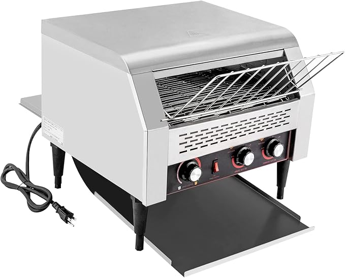 Commercial Conveyor Toaster 450 Slices/Hour Countertop Electric Restaurant Equipment 2600W Heavy Duty Stainless Steel Conveyor Toaster w/Three-ring Heating Tubes for Bun Bagel Bread Baked Food