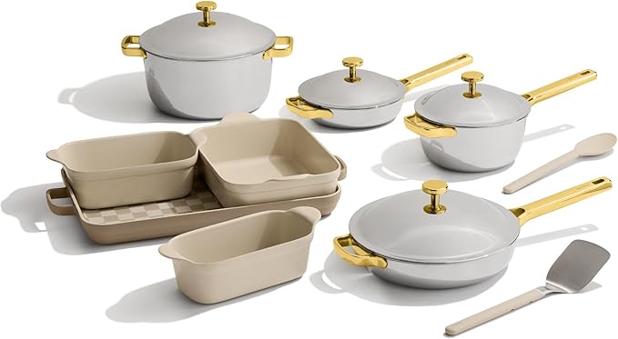 Our Place 15-Piece Titanium Pro Cookware &amp Bakeware Set | Tri-Ply Titanium &amp Stainless Steel Nonstick Fry Pans &amp Pots | Ceramic Nonstick Bakers &amp Griddle Pan | Non-toxic PFAS-Free | C