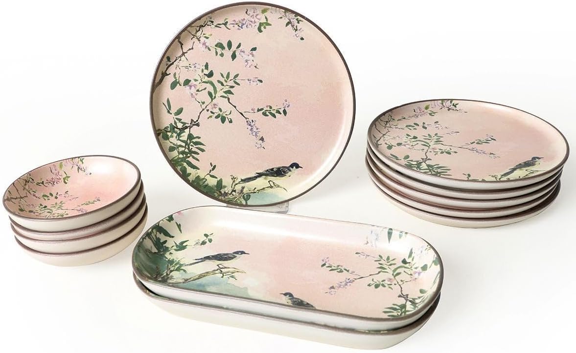 Dinnerware Sets - Pink Woods - 12 pieces - 6 People - Stoneware