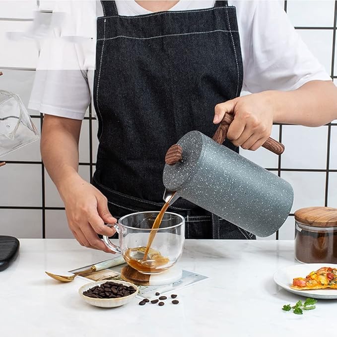 Stainless Steet French Press Coffee Maker Double Walled Insulated Coffee &amp Tea Brewer Pot &amp Maker Keeps Brewed Coffee or Tea Hot 1000 ml Gray Black
