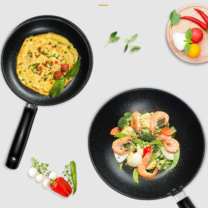 3 Pc Cookware Set Non Stick Coating with Tempered Glass Cover Non-scalding HandleCan be Used for Induction Cooker GasEasy to Clean Saute Pans Variety Pack