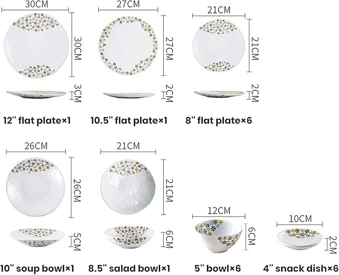 Dinnerware Sets Dish SetCeramics Dinner Sets22 Pieces Floral Pattern Porcelain | Relief Cereal Bowl and Steak Plate for Wedding Gift