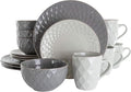Luxurious 16 Piece Pearl Dinnerware Set - Stoneware Service for 4 Elegant Slate &amp Stone Finish Dishwasher &amp Microwave Safe Diamond Texture (Slate &amp Pearl)