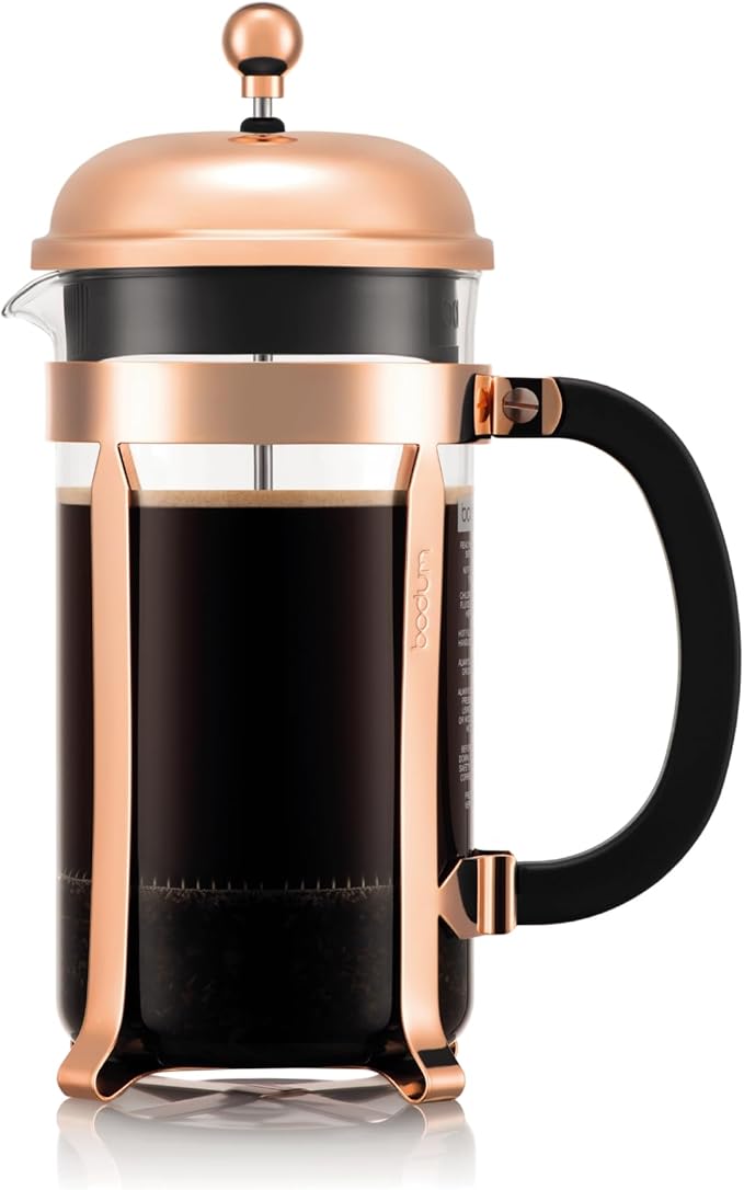 Bodum 34oz Chambord French Press Coffee Maker High-Heat Borosilicate Glass Stainless Steel Copper – Made in Portugal