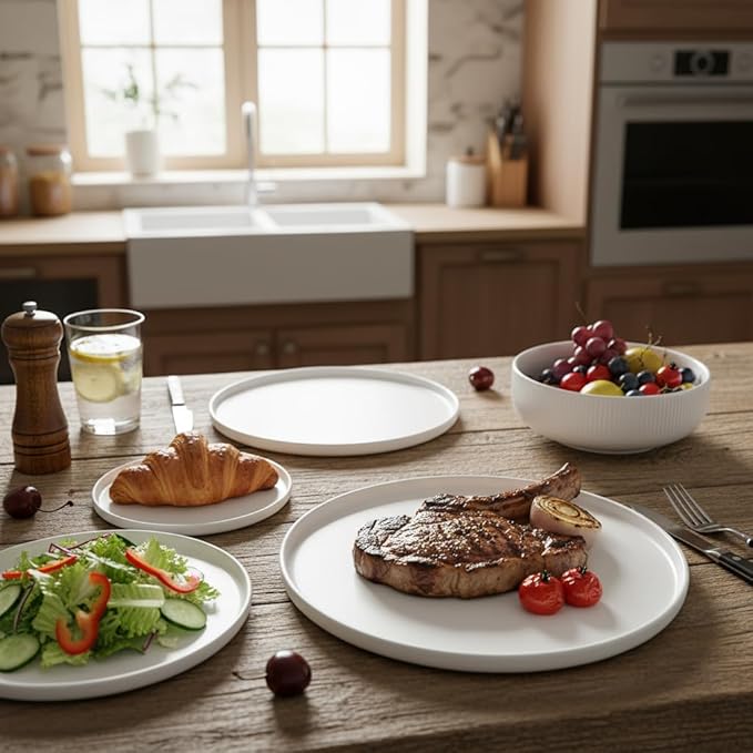 12-Piece Porcelain Scratch Resistant Plates and Bowls Sets Service for 4 Stoneware Dinnerware Sets Ceramic Plates and Bowls Dishes Sets White - Microwave and Dishwasher Safe