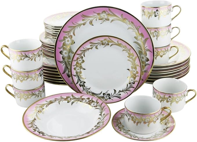 Three Star Pink And Gold Floral Patterned 40 Piece Dinnerware Set YL7610