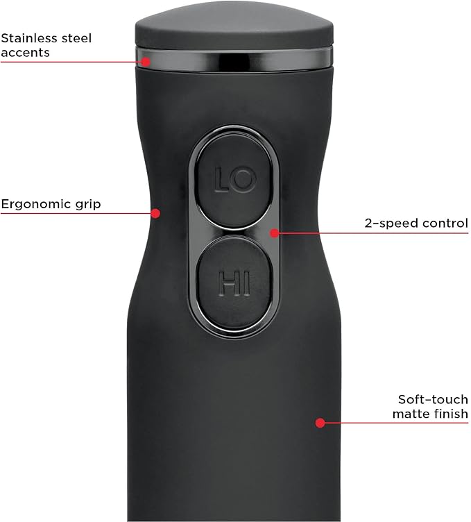 Chefman Immersion Stick Hand Blender Powerful Electric Ice Crushing 2-Speed Control Handheld Food Mixer Purees Smoothies Shakes Sauces and Soups Black
