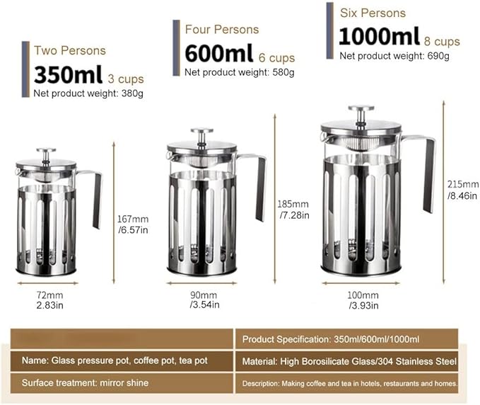 Stainless Steel French Press Coffee Maker Tool Insulated Tea Brewer Pot With Filter Baskets