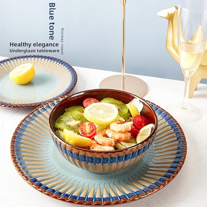 Stoneware Dinnerware Set of 4 4 Pieces Ceramic Dinner Plates Bowl Mug for Kitchen – Unique Gift Idea Scratch Resistant Dishes Dishwasher &amp Microwave Safe (Norwegian Coast)