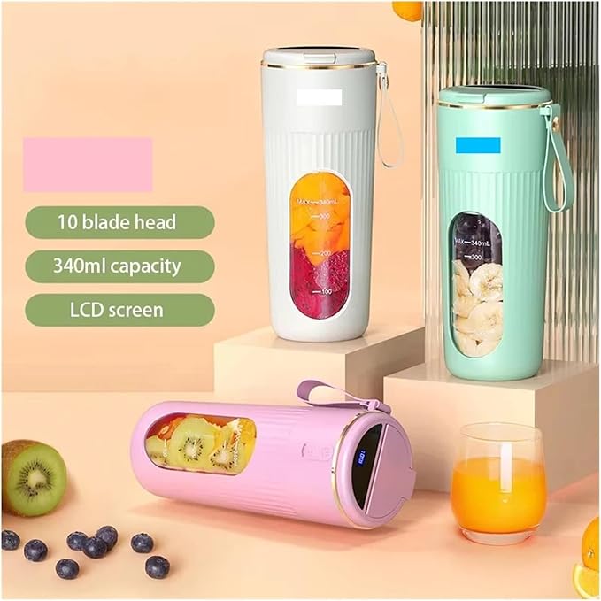 Fit for 340ml Portable Electric Juicer with LCD Display - Rechargeable Fruit Juice Cup for Outdoor Travel 14 Blades(B)