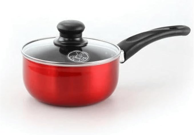 Nonstick Cookware Set 7 PiecesGranite Metallic-Red Exterior Dishwasher Safe Includes Sauce Pots Dutch Oven Fry Pan Metallic Red
