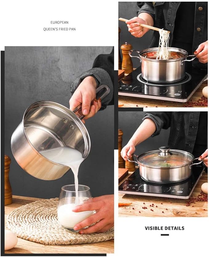 Saucepan Set Stainless Steel Cookware Set with Toughened Glass Lids Suitable for All Stove Types Induction Cooker 3 Pieces Pot &amp Pan Sets