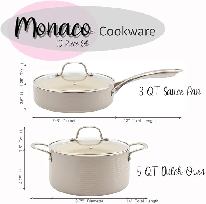 Denmark Tools For Cooks 10-Piece Monaco Nonstick Aluminum Cookware Set Snow White