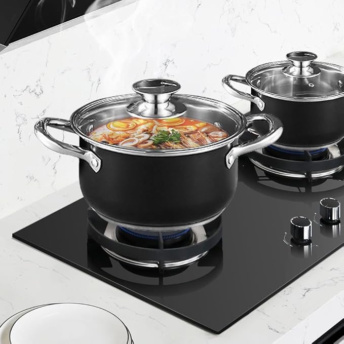 8Pcs Stainless Steel Cookware Set with Glass Lid Universal Cooking Pot Combination Anti-Scratch Soup Pot Set for Soup Cooking Stove