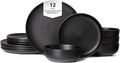 12-Piece Stoneware Dinnerware Set for 4 | Microwave &amp Dishwasher Safe | Non-Toxic Stackable Matte Glaze Plates and Bowls | Chip-Resistant Ceramic Dinner Set with Modern Design