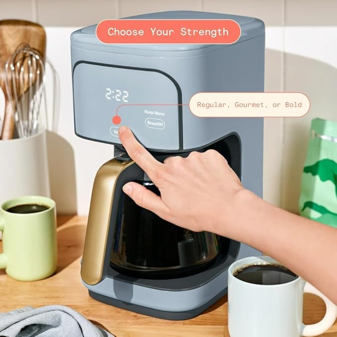 Programmable 12-Cup Coffee Maker with Touch Controls Auto Brew Timer Reusable Filter Large Glass Carafe Premium Countertop Coffee Machine (Blue)