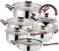 IMIKEYA 12-Piece Stainless Steel Cookware Set Induction-Compatible Pots Pans Including Milk Pan Soup Pot and Kettle Easy to Clean Cookware for Home Kitchen