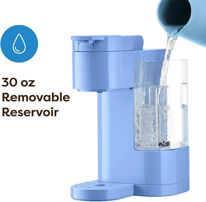 Express Essentials Single-Serve KCup Pod Coffee Maker 3 Cup Sizes Fast Fresh Brew 30oz Removable Water Reservoir Travel Mug Friendly Maintenance Alert Space-Saving (Blue)