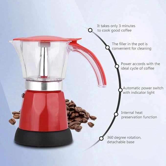 Aluminum Alloy Electric Coffee Pot Electric Moka Pot for Home for Office Making Coffee(red)